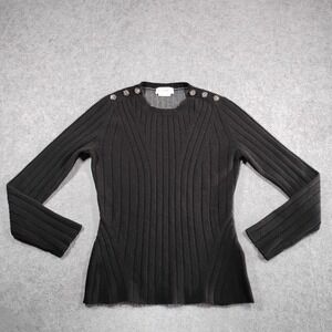 Alexander McQueen Black Ribbed Wool Blend Crystal Button Sweater XL Italy 7711